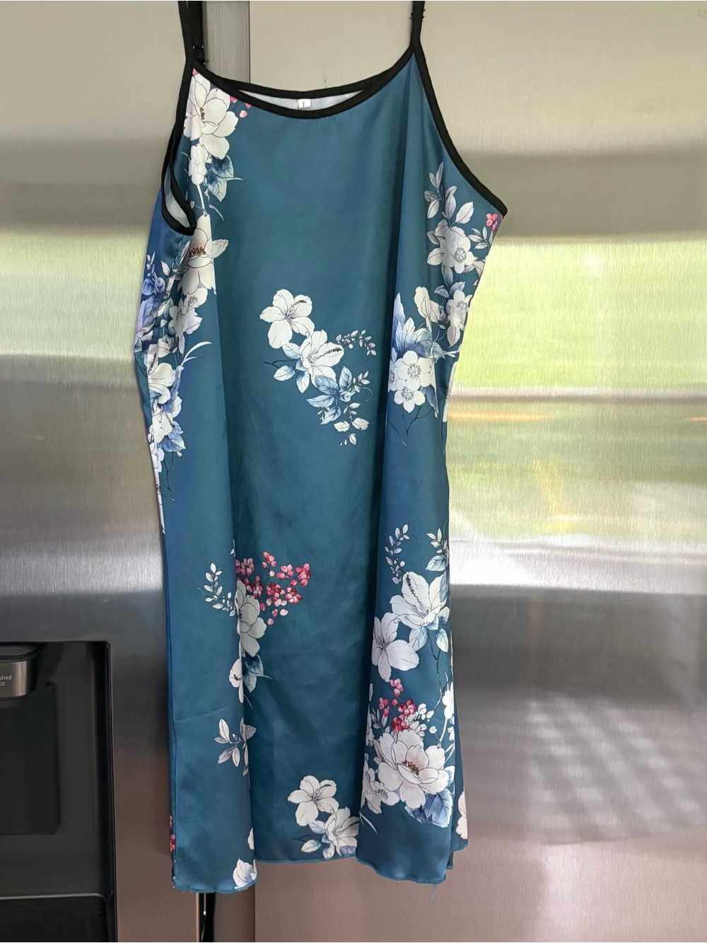 Women’s Silk Floral Nighty in Teal with White Blossom Print SIZE LARGE